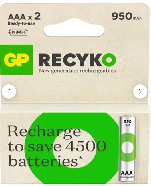 GP Recyko 950 mAh 1.2V AAA Boy NiMH İnce Şarjlı Pil 2'li