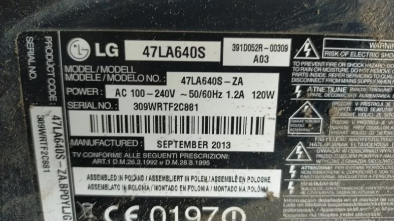 EAX64908101 (2.2), LGP4755-13P, LG 47LA640S POWER BESLEME