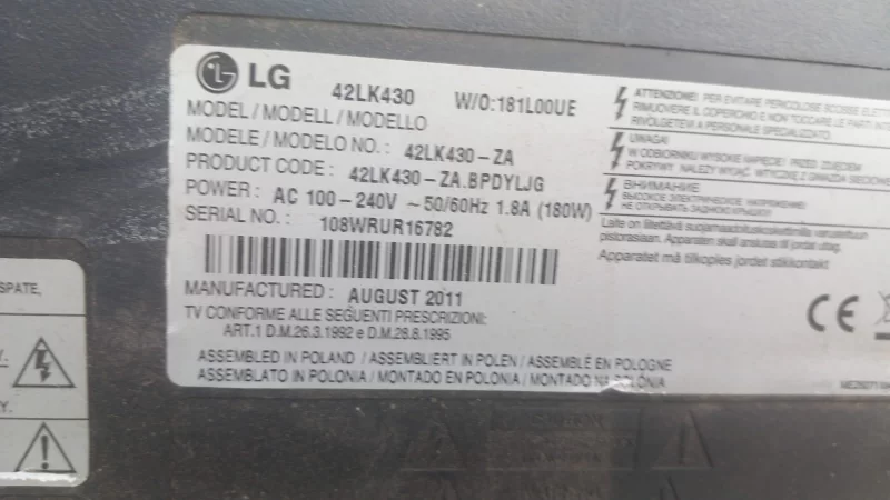 Eax61124201  16, 42lk430 Lg Besleme, Power Board