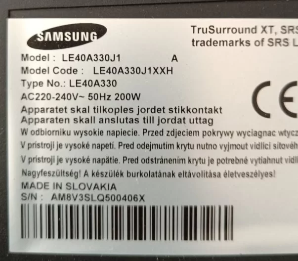 40T01-C00, T400XW01, V5  Samsung LE40A330J1 T-Con Board