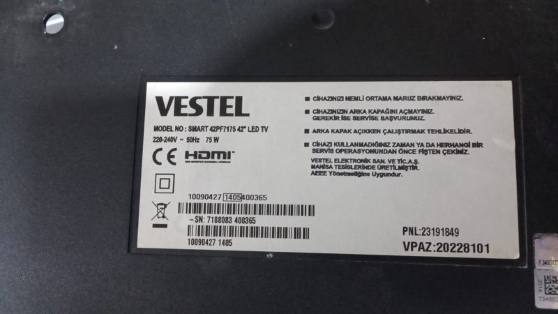 VESTEL  42PF7175   17LD155, 200613R3 MODEL KUMANDA GÖZÜ IR  ORJINAL  İKİNCİ EL