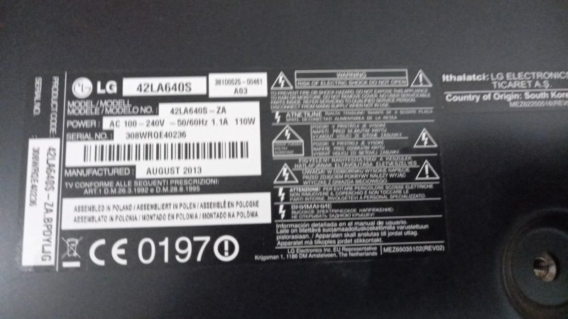 EAX64908001 (1.9) ,LG , 42LA640S , 42LM640 , besleme