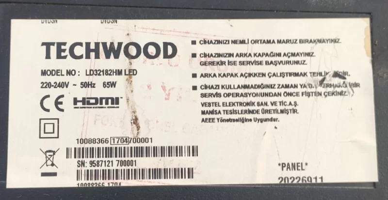 17MB82S , 10088366 , 23311670 TechWood LD32182HM Anakart