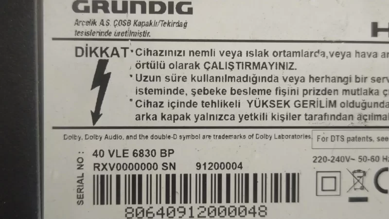 ZUY192R-01 , Grundig 40VLE6830BP Kumanda Gözü IR