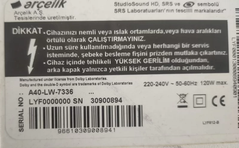 ZAT117LR  Arçelik A40LW7336 Hoparlör Ses Sistemi