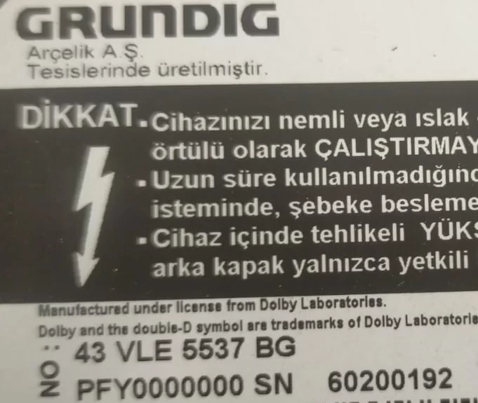 Zgy192-01,  Grundig 43 Vle 5537 Bg Kumanda Gözü Ir