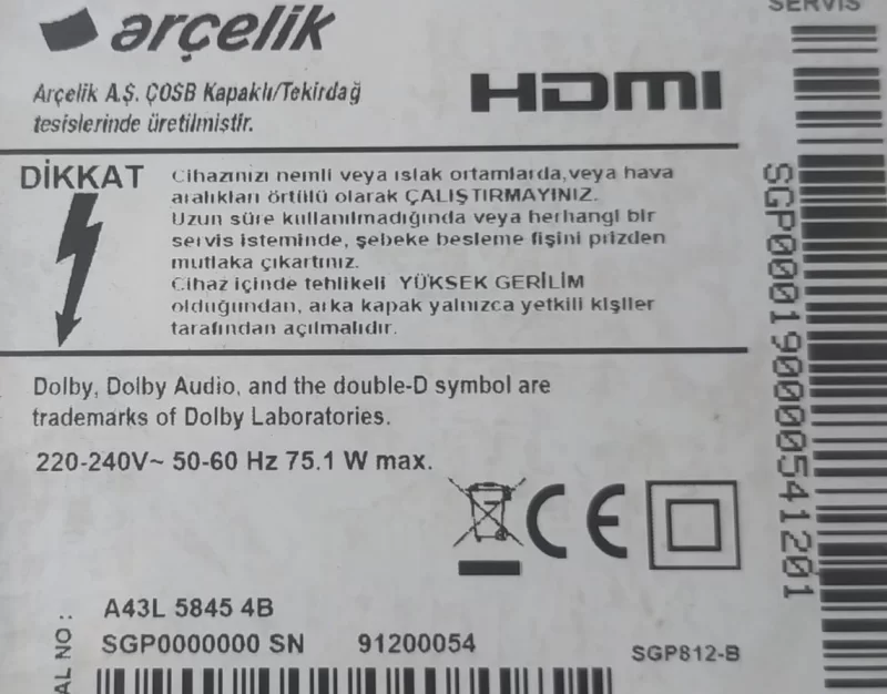 E254598 Arçelik  A43L58454B Kumanda Gözü Ir