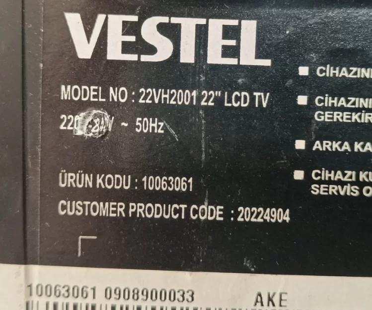 15TK06-2, 20442967, Vestel 22vh2001 TUŞ  TAKIMI