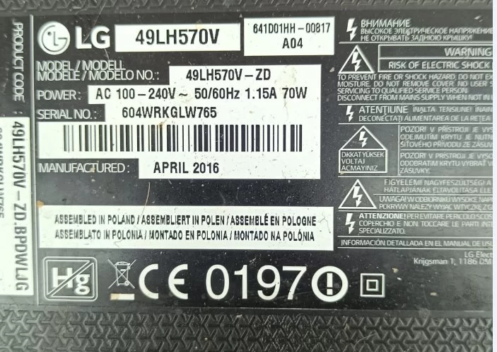 Eat61813903, Lg 49lh570v Wifi Modül