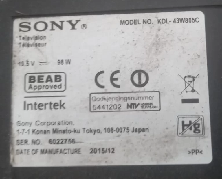 A2091164a, Sony  Kdl-43w805c IR Sensor