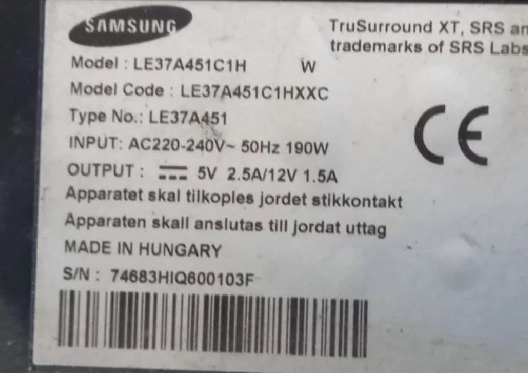 61340501, Samsung Le37a451c1h Hoparlör