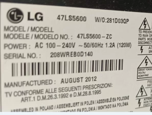 Eax64310401, Lg 47ls5600 Powerboard, Besleme