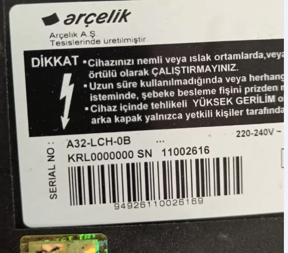 Vff192-02, Arçelik A32-Lch-0b Kumanda Gözü Ir