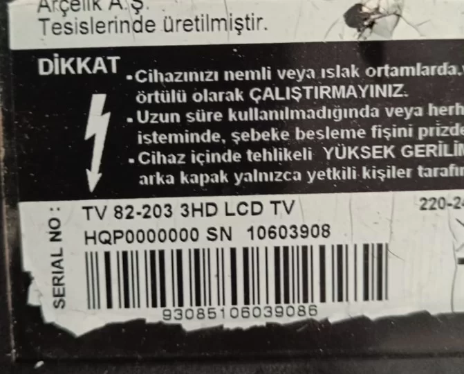 Ygs192-02, Arçelık Tv 82-203 3hd Kumanda Gözü Ir