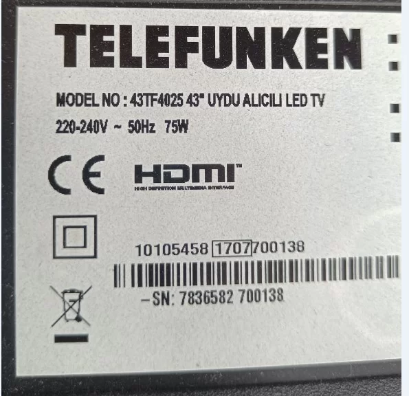 17ıps12, 23307796, 27816351, Telefunken 43tf4025 Power, Besleme