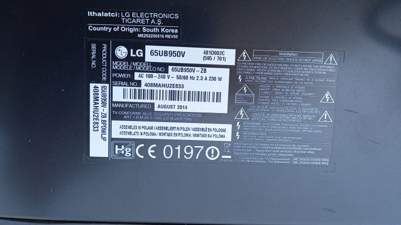 EAY63149101 , LGP5565-14UL12  LG , 65UB950V-ZB BESLEME 