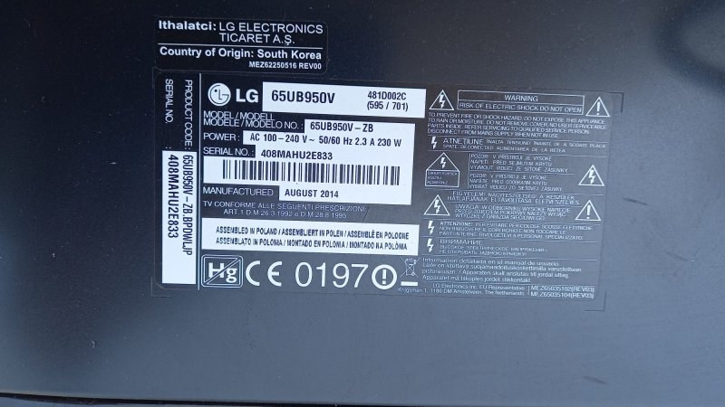 LG 65UB950V  EBR78075903 Power Control Board
