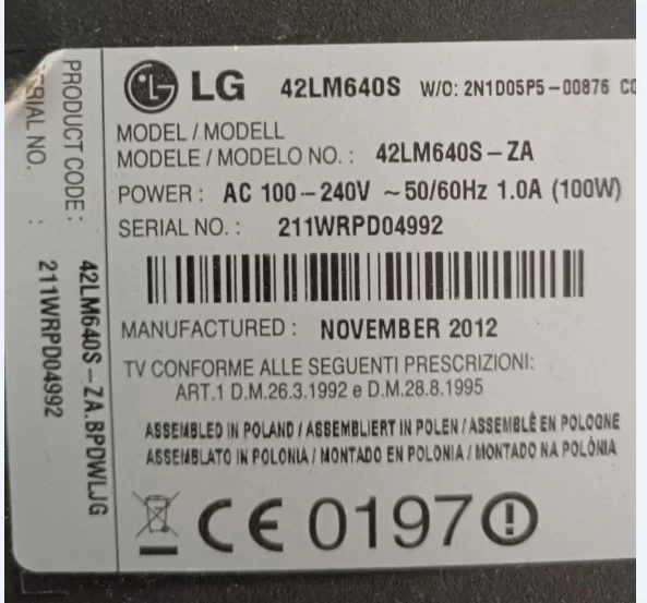 Eax64744204, Eay62608903, Lg 42lm640s,Power Board, Besleme