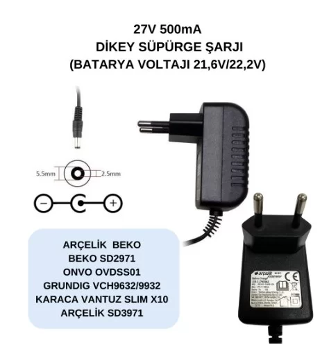 27V 500mA DİKEY SÜPÜRGE ŞARJI ARÇELİK-BEKO-GRUNDIG-ONVO