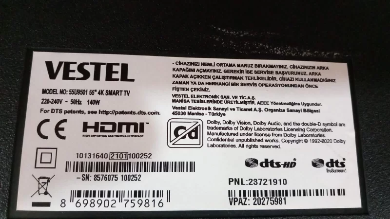 285760891140, 10131640, 17MB230TC  Vestel 55u9501 Anakart, Maınboard