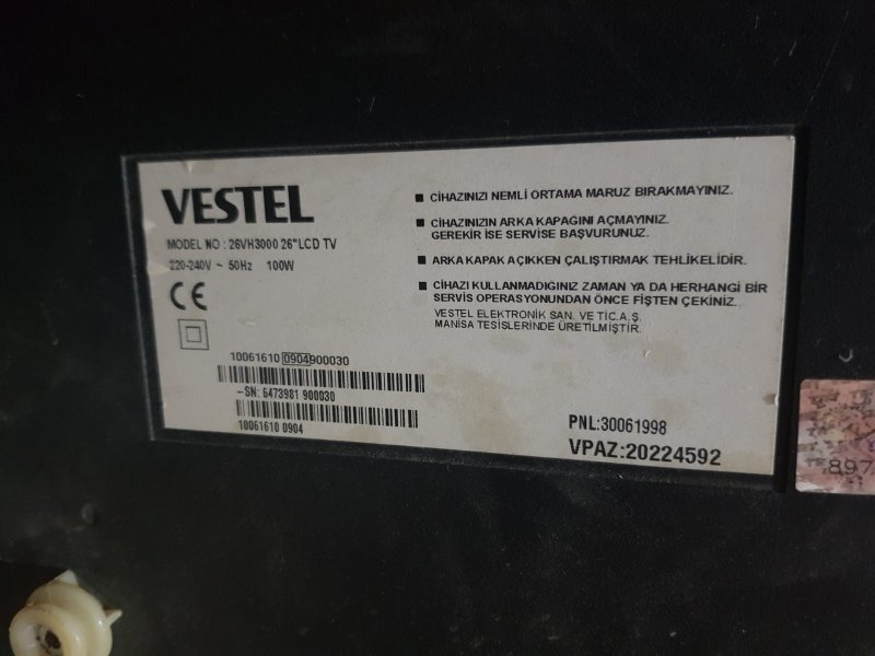 VESTEL 26VH3000 26 LCD TV,VIT70063.50 REV:3 INVERTER