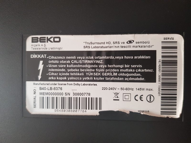 BEKO B40-LB-8376,VSF190R-6 V.0,MAİN BOARD,ANAKART