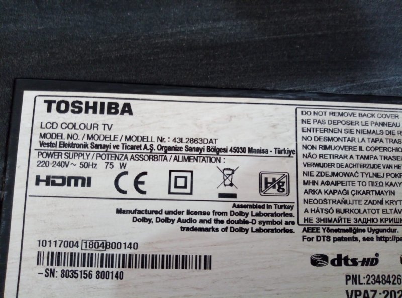 toshiba  43l2863dat toshiba TV AYAGI