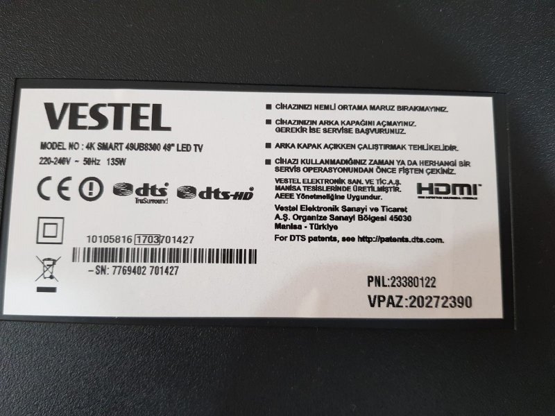 VESTEL 49UB8300,KUMANDA ALICI GÖZÜ,IR SENSÖRÜ