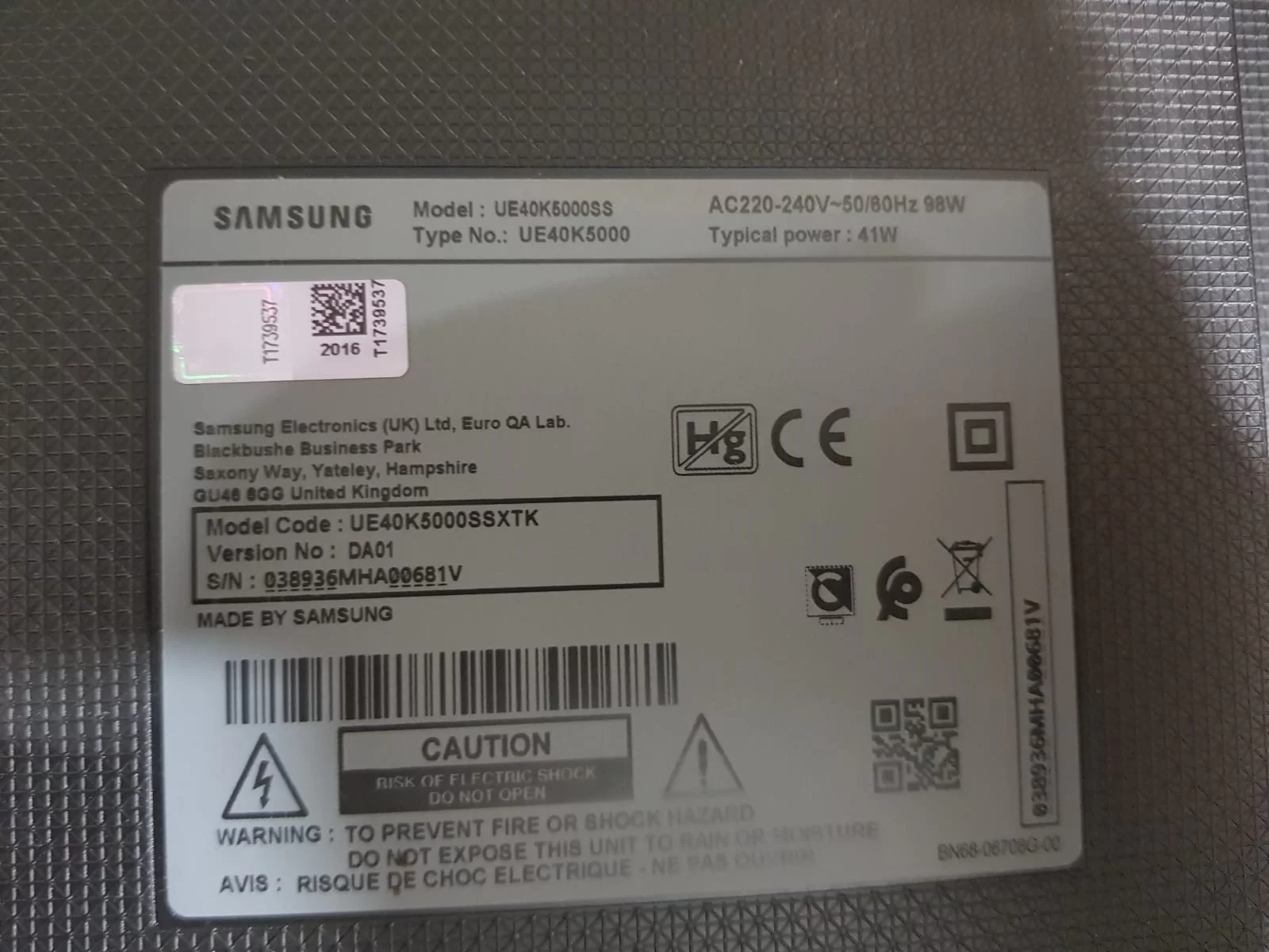 SAMSUNG UE40K5000,BN44-00852A,POWER BOARD,BESLEME