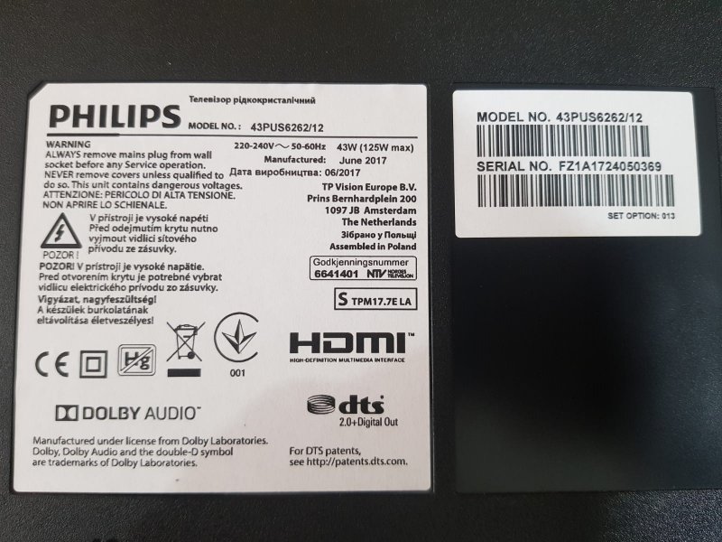 PHILIPS 43PUS6262,715G8620-P01-000-002S POWER BOARD,BESLEME