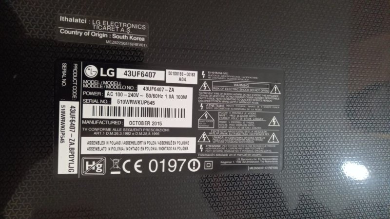 EAX66472001 (1.4),  ,LG TV BESLEME KARTI ,43UF6407 POWER BOARD