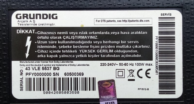 GRUNDİG 43-VLE-5537 ZNS190R-5 K1LFZZ ANAKART MAİNBOARD