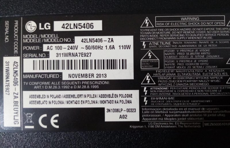 LG 42LN5406  6870C-0452A LC500DUE-SFR1 T-CON BOARD