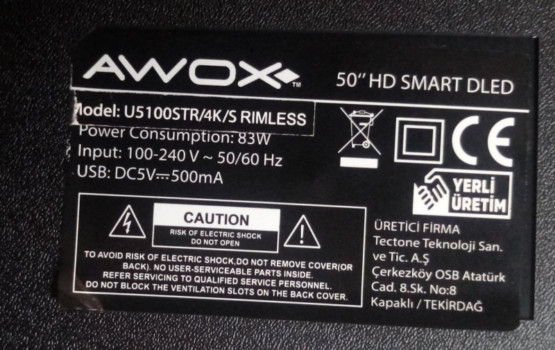 AWOX U5100STR/4K/S TP.MT5522S.PC822 ANAKART MAİNBOARD