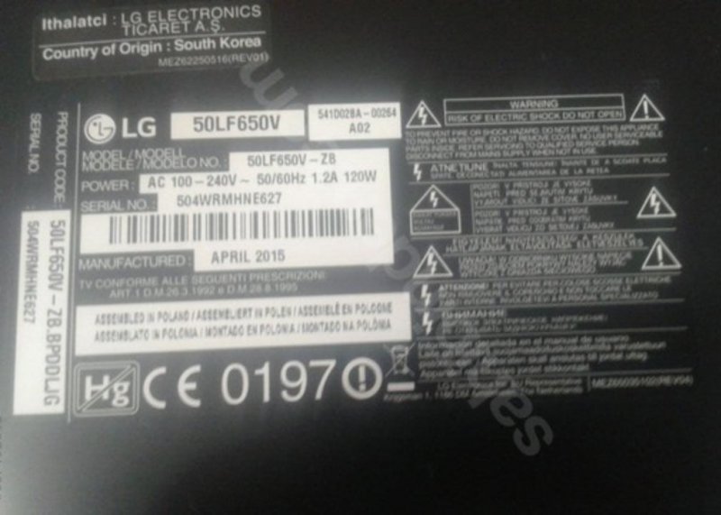 LG 50LF650V,EAX66203101(1.6),REV 1.0 BESLEME