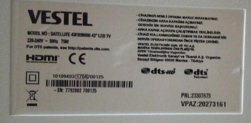 VESTEL 43FB5000 LVDS KABLOSU