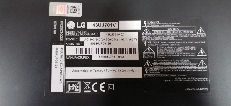 EAX67166104(1.0), RME3ZZ , RME110, LG 43UJ701V MAİNBOARD ANAKART