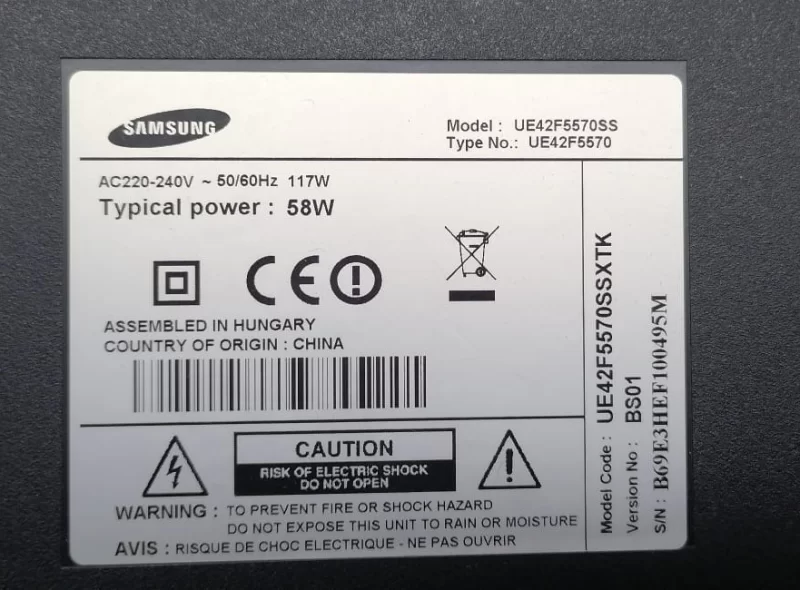 BN44-00645A, L42S1_DSM, SAMSUNG UE42F5570S POWER BESLEME