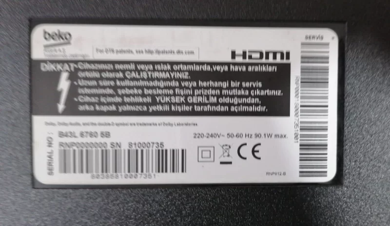 ZG7190R-9, BEKO B43L 6760 5B MAİNBOARD ANAKART