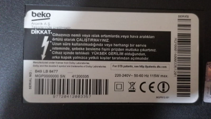 VKT190R-4, FYFCZZ, BEKO B49 LB 8477 MAİNBOARD ANAKART