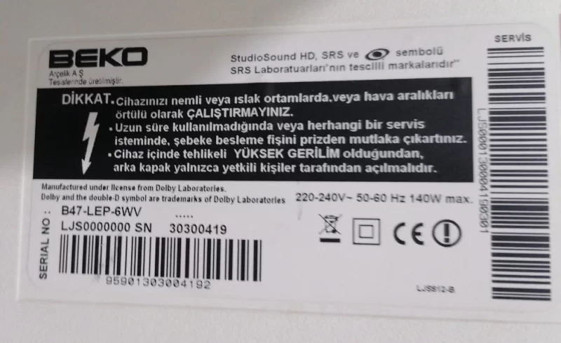 VXP190R-2, CZP1ZZ, BEKO B47-LEP-6WV MAİNBOARD ANAKART