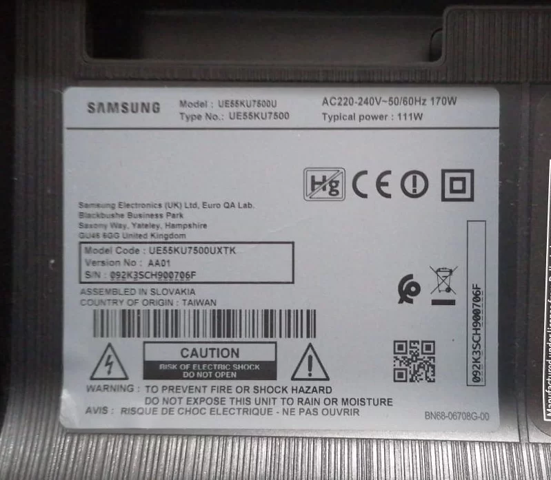 BN44-00876A, L55E6_KHS, SAMSUNG UE55KU7500 POWER BESLEME