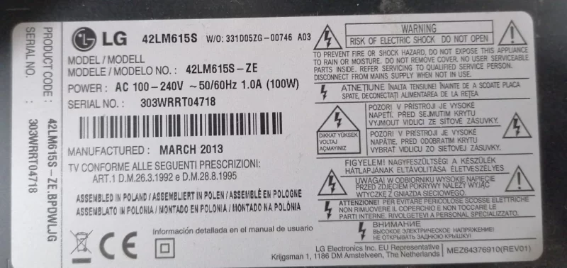 EAX64427101 (1.6), LGP4247L-12LPB, EAY62608901, LG 42LM615 POWER BESLEME