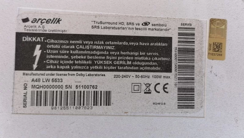 VTY190R-6, GI8GZZ, ARÇELİK A48 LW 5533 MAİNBOARD ANAKART