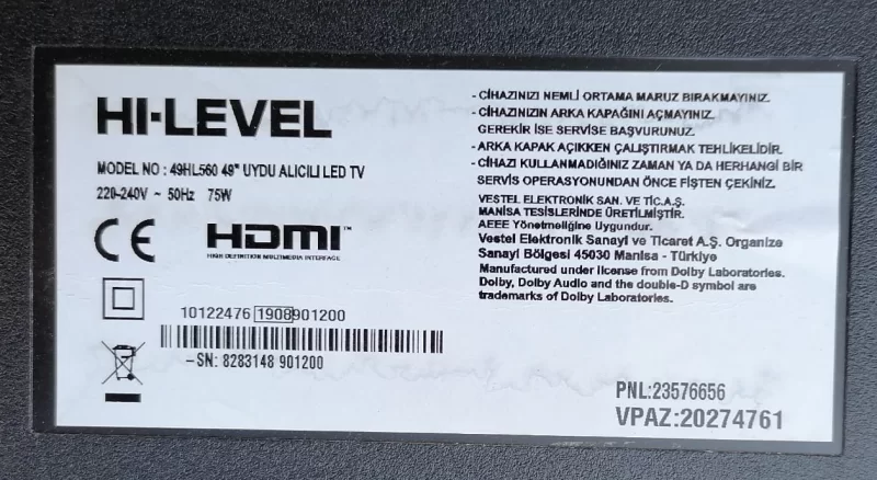 17ıps12, 28277761, 23321119, Hı-Level 49hl560 Power Besleme