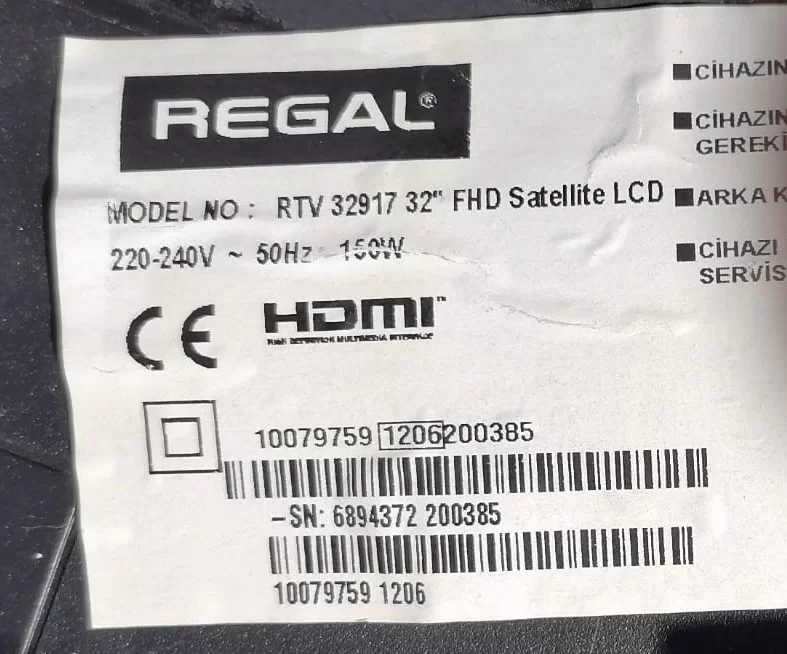 17MB80-1, 10079759, 23036363, REGAL RTV32917 MAİNBOARD ANAKART