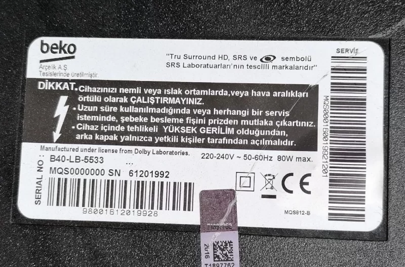 VTY190R-6, K3DAZZ, BEKO A40-LB-5533 MAİNBOARD ANAKART