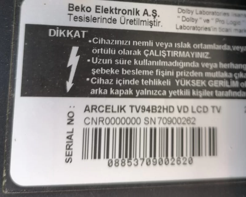 ZZ7194R-12, ARÇELİK TV94B2HD VD LCD TV POWER BESLEME