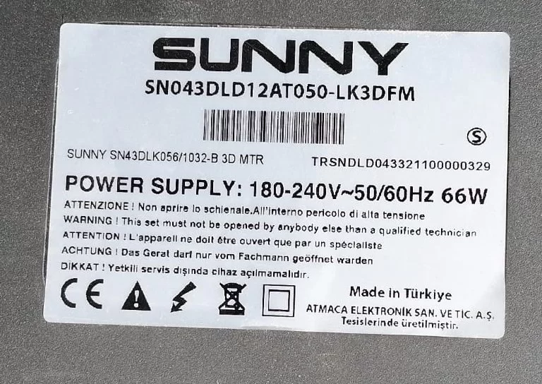 12AT050 V0.3, SUNNY SN43DLD12AT050 MAİNBOARD ANAKART