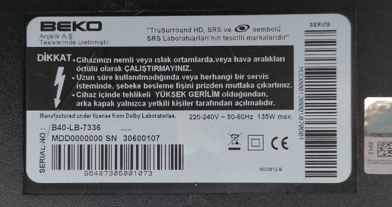 VSF190R-6 V-0, MDDPZZ, BEKO B40-LB-7336 MAİNBOARD ANAKART